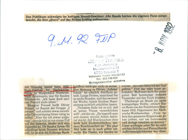 1992 LUSIC MUSIC LOCATION THERE AUDIENCE SHUDDERED FESTIVAL ROCK - Vintage Photograph