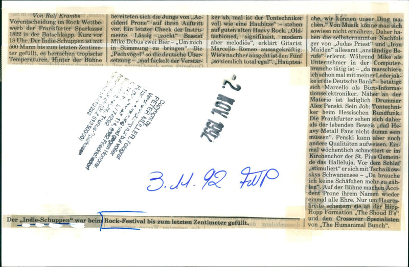 1992 THERE HAEVY ROCK OLD LUSIC MUSIC LOCATION FESTIVAL ROMEO MAIDEN - Vintage Photograph