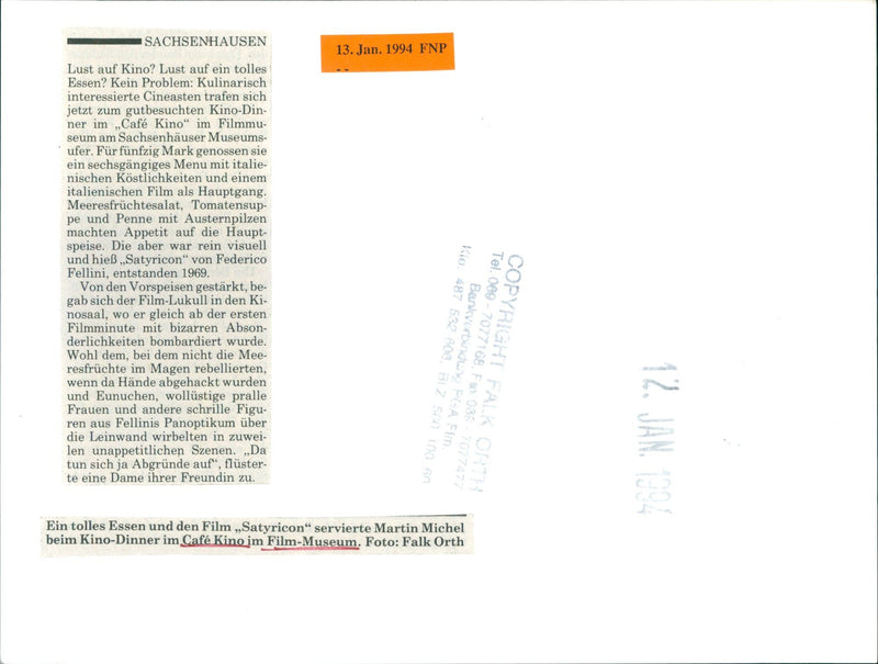 1994 MUSEUMS FILM MUSEUM CAFE CULINARY SIERTE CINEASTEN MET - Vintage Photograph