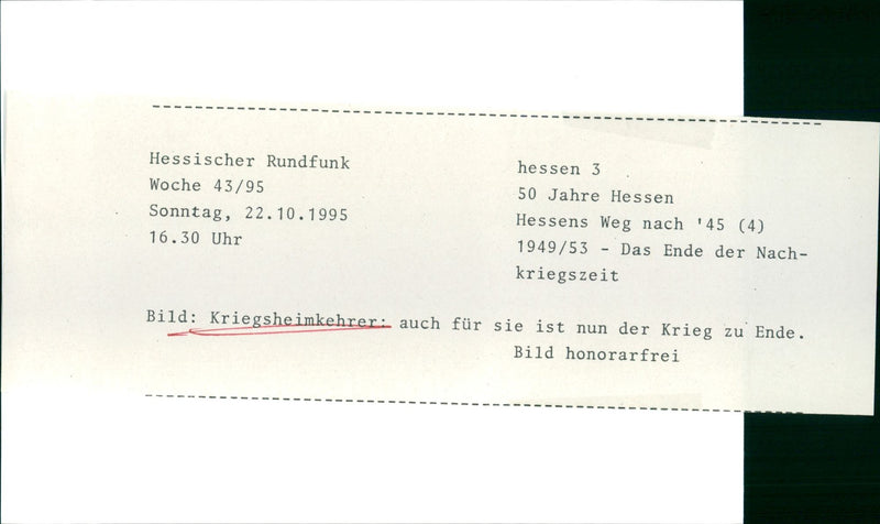 1995 TKRIEG CIMKEHRER ESISCHER RUNDFUNK HESSEN CHE YEARS NTAG UHR HESSENS - Vintage Photograph