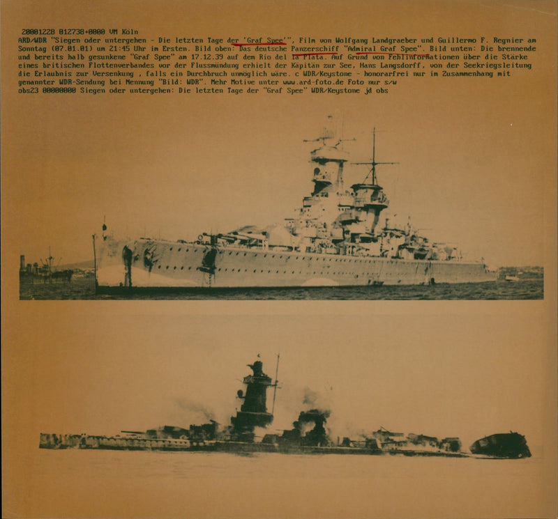 KOLN SIEGEN ODER UNTERNEHMEN LETZTEN TAGE GRAF SPEE GUILLERMO FILM KEYSTONE - Vintage Photograph