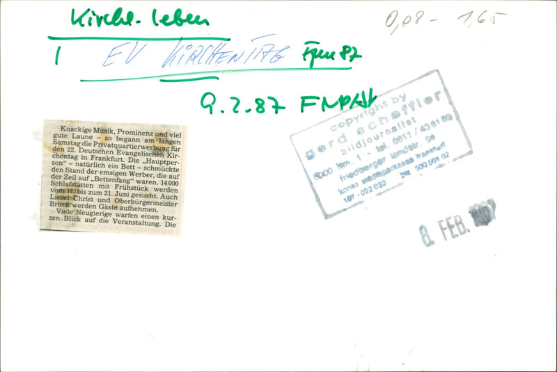 1987 LIFE KIRCHON EVANGELIC RANKFURT EQUEST FUPAL MUSIC CELEBRITY AND MUCH - Vintage Photograph