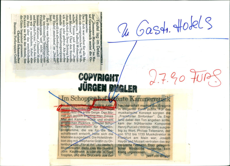 1990 SHOMIE HOTELS GRAVENBRUCH CHEM KEMPINSKICH PERS GUNTHER MUSIC ENGLISH JAZZ - Vintage Photograph