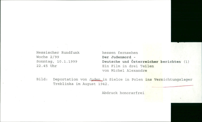 1999 WTRATIONSLAG ESSISCHER RUNDFUNK CHE ONNTAG HESSEN FILM - Vintage Photograph