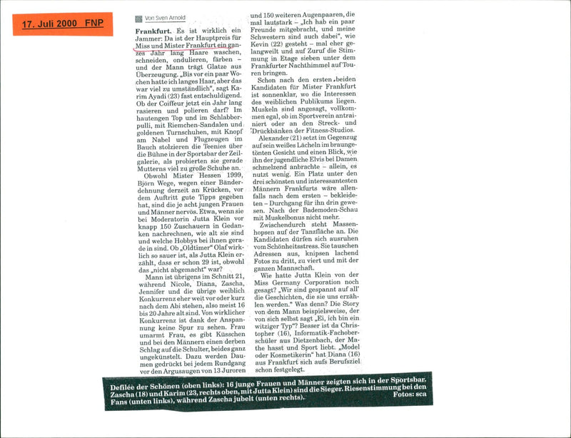 1999 PONHEITSBETBEA FRANKLIN MISS AND MISTER FRANKFURT ADMITS GAN DIANA MODEL - Vintage Photograph