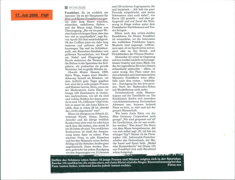 1999 PONHEITSBETBEA FRANKLIN MISS AND MISTER FRANKFURT GAN PONHEITS DIANA MODEL - Vintage Photograph