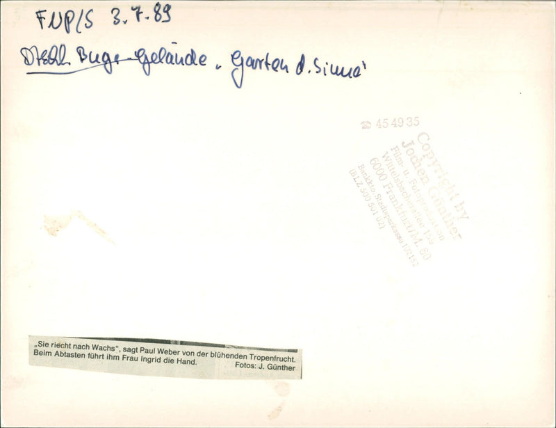 1989 RTEN GELAUDE BUG SIEE BLZ FIL BANKKTO WOLFGANG PAUL FILM - Vintage Photograph