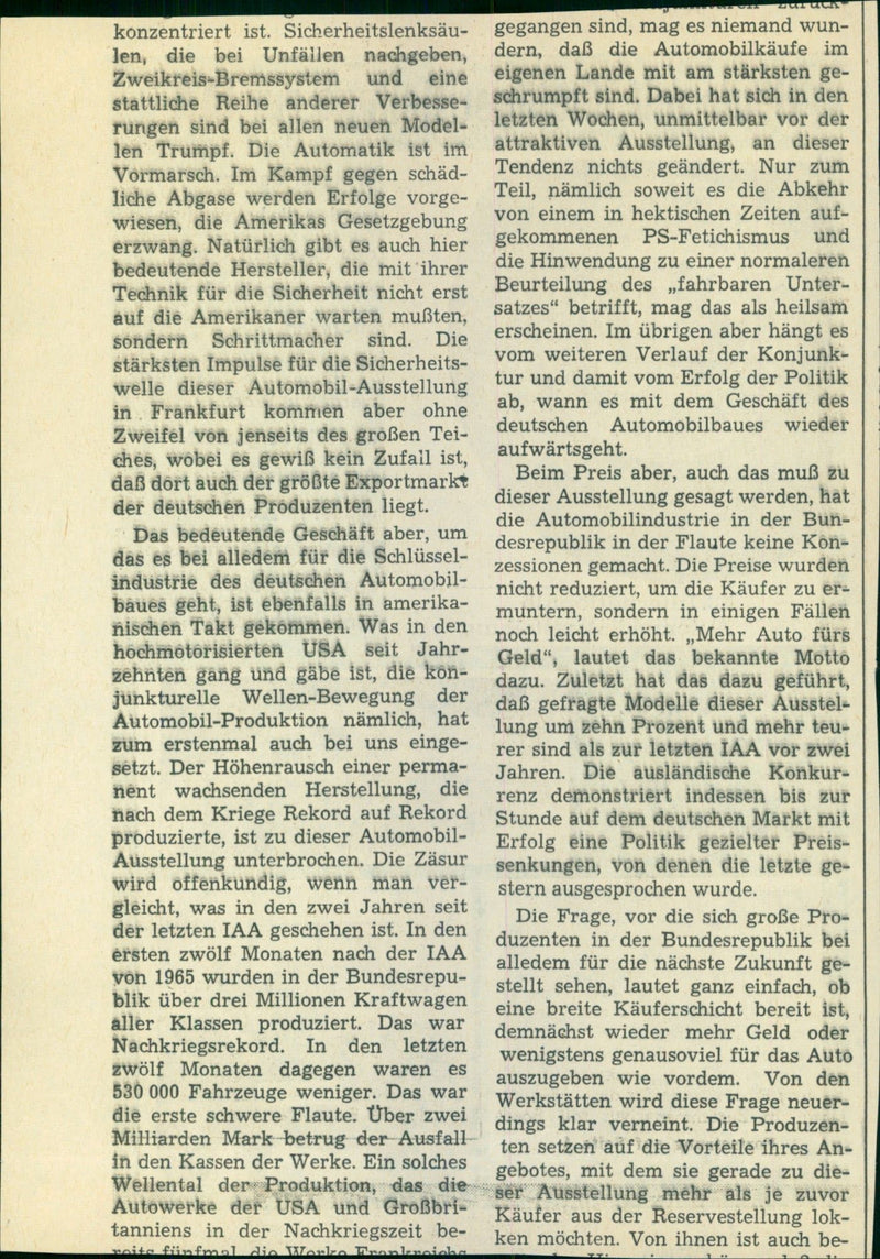 1965 ONLY PAGE SUPPLEMENT IAA MODERN AUTOMOBILES ARE PRESEN MODEL - Vintage Photograph