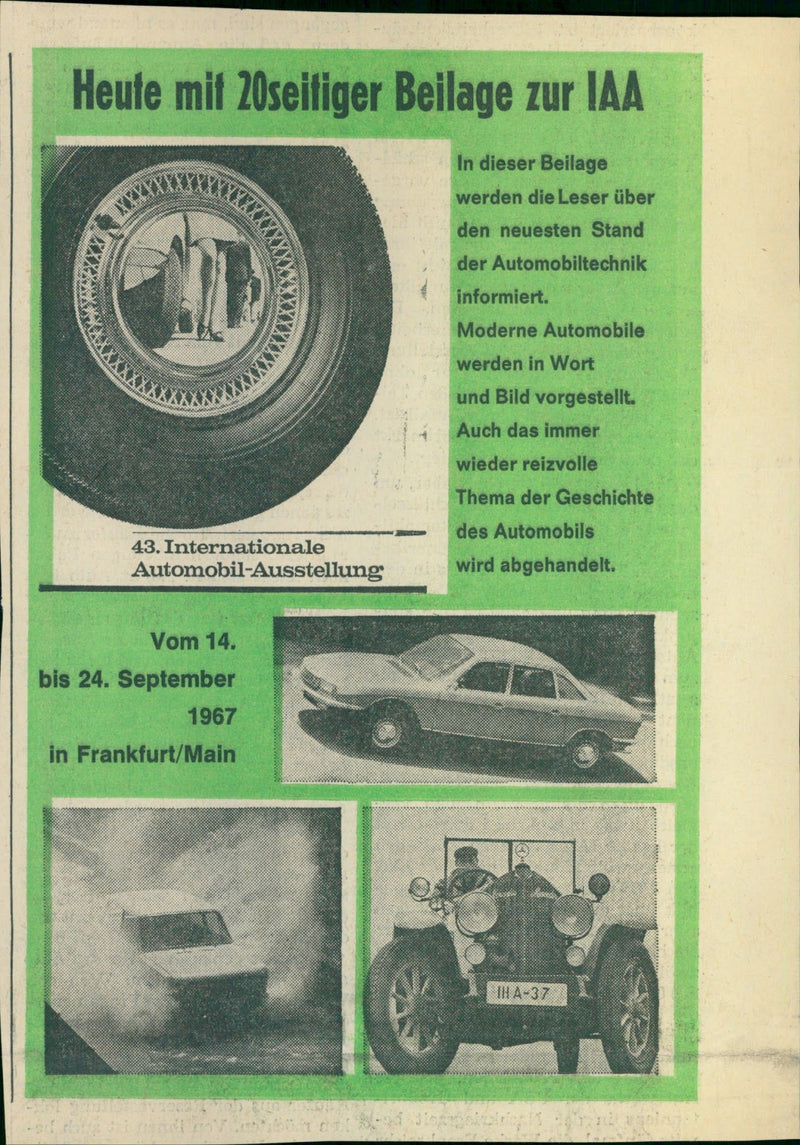 1965 ONLY PAGE SUPPLEMENT IAA MODERN AUTOMOBILES ARE PRESEN MODEL - Vintage Photograph