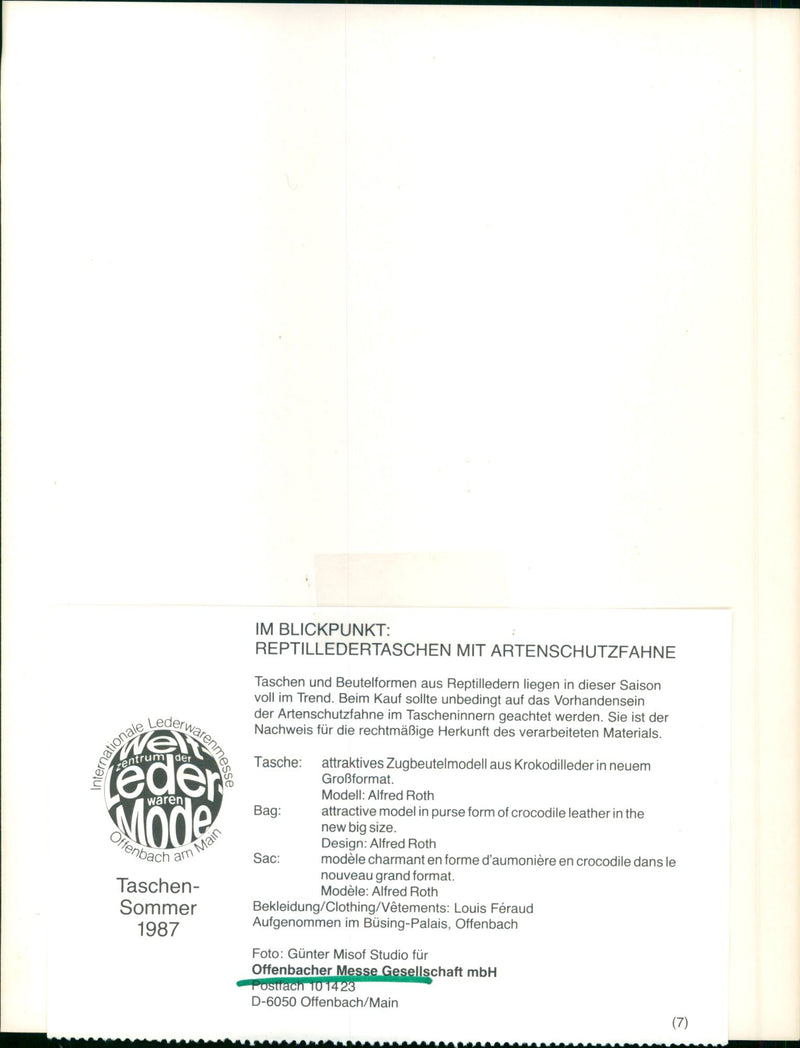 1987 NOOT NBACHER LEDERME BAGS AND BAG SHAPES MADE REPTILE LEATHER GRAND MODEL - Vintage Photograph