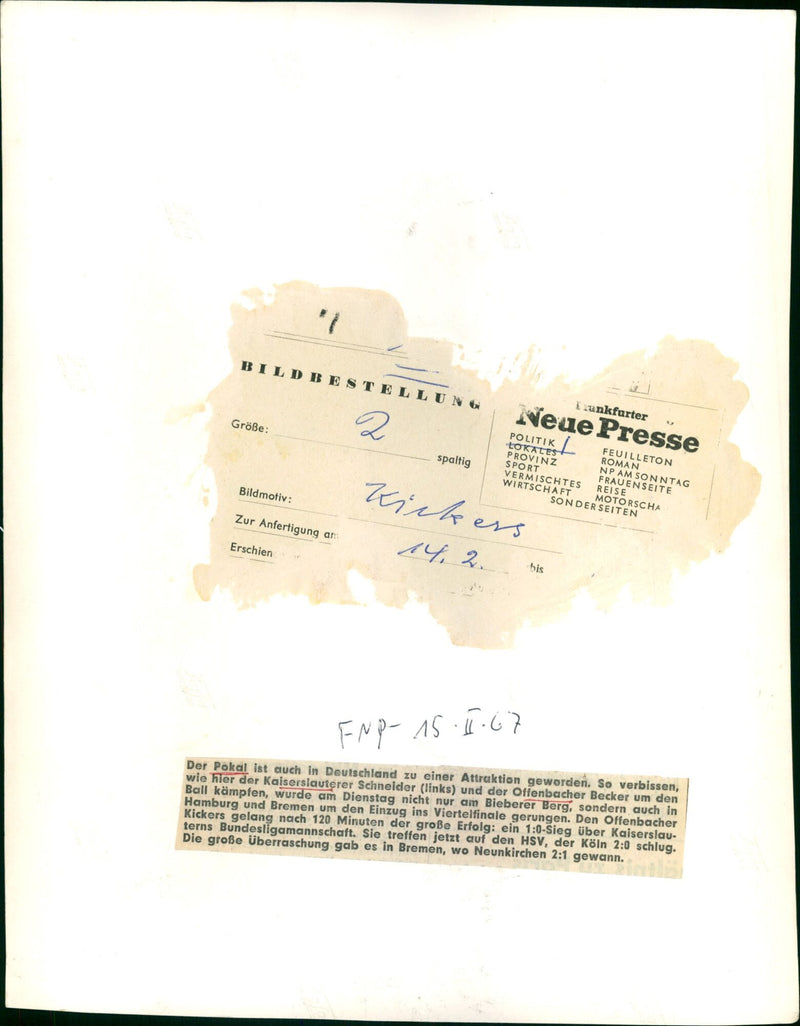 Cup game Kaiserslautern - Kickers Offenbach - Vintage Photograph