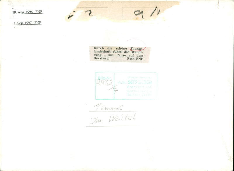 CLAMPING NUTMEG TAUNUS LANDSCAPE DRIVES WALL PAUSE HERZBERG - Vintage Photograph