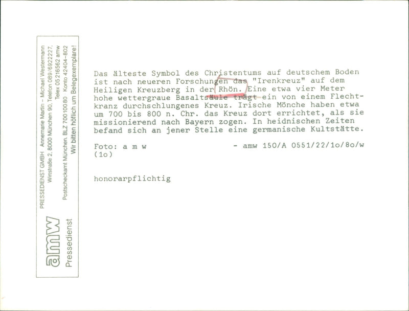 LANDSCAPES OLDEST SYMBOL CHRISTIANITY GERMAN SOIL IRENKREU - Vintage Photograph