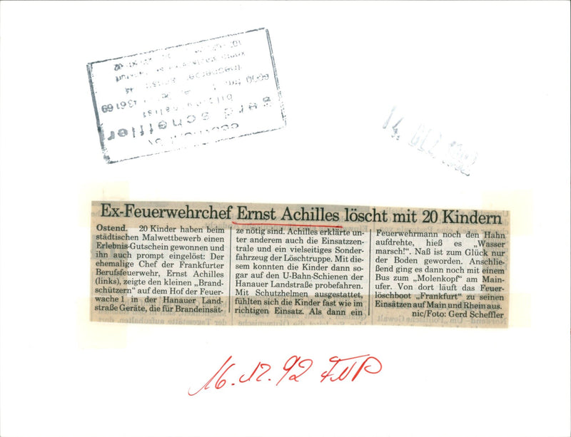 1992 Fire Department: Ernst Achilles - Vintage Photograph