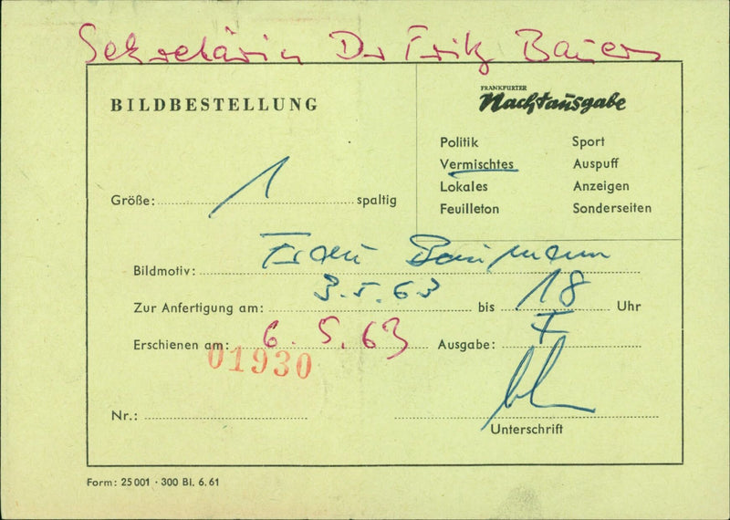 Mrs. Baumann - Secretary of Dr. Fritz Bauer - Vintage Photograph