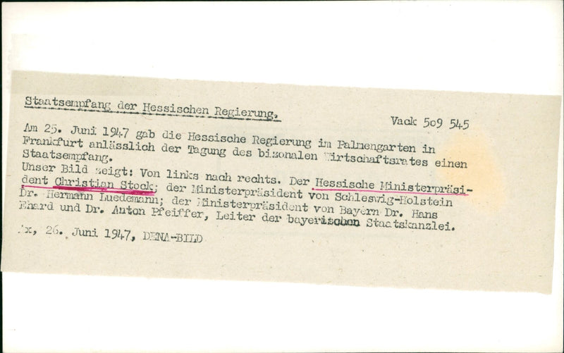 Christian Stock at the State Reception (1947) - Vintage Photograph