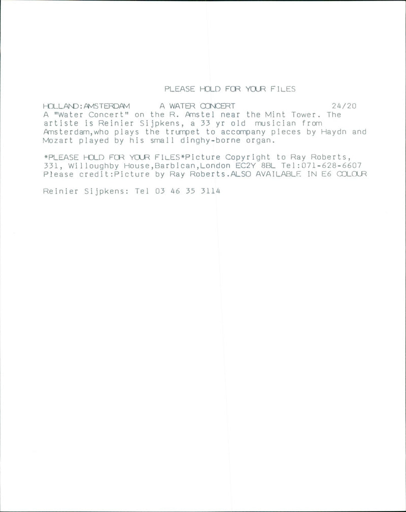 REINIER SIJPKENS MOZART HAYDN TEL MUSICIAN PLAYED CONCERT - Vintage Photograph