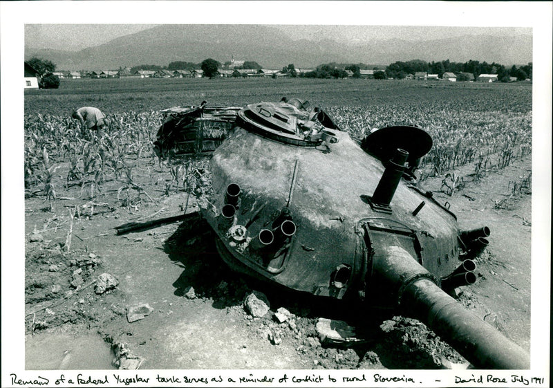 ederal Yugoslar tank serves as a reminder of conflict to rural Slovenia . YUGOS - Vintage Photograph