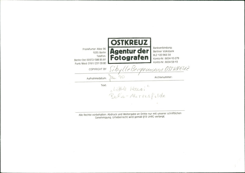 DRITTE NUR MIT UNSERER SCHRIFTLICHEN BANKVERBINDUNG FRANKFURTER ALLEE - Vintage Photograph