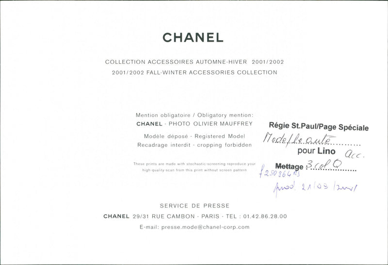 CHANEL REGIE MODEL ACC THESE SPECIALE REPRODUCE CROPPING HIVER AUTOMN PARIS - Vintage Photograph
