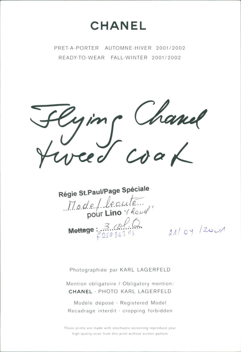 CHANEL REGIE MODEL LAGERFELD THESE PHOTOGRAPHED SPECIALE REPRODUCE OBLIGAT - Vintage Photograph