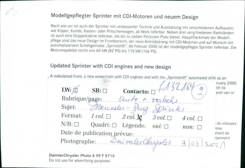 MODEL KEPT SPRINTER AVAILABLE ENGINE RANGE RANGES - Vintage Photograph