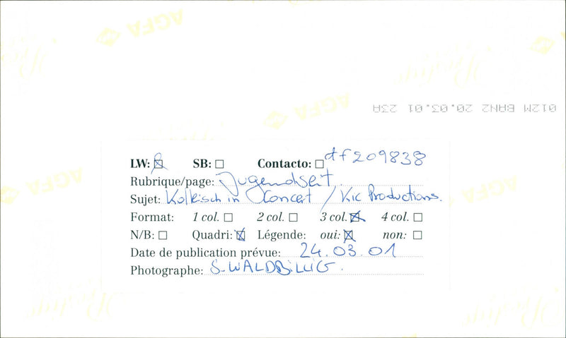 PRODUCTIONS YES PAGE COL CONTACT VIC QUADRI KUBRIQUE PLANNED JUGEND CONCERT - Vintage Photograph