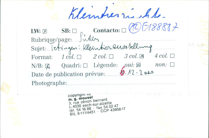 SMALL ANIMAL EXHIBITION SIDEN KLEINTRESNOT CONTACTO HEADIN WIS - Vintage Photograph