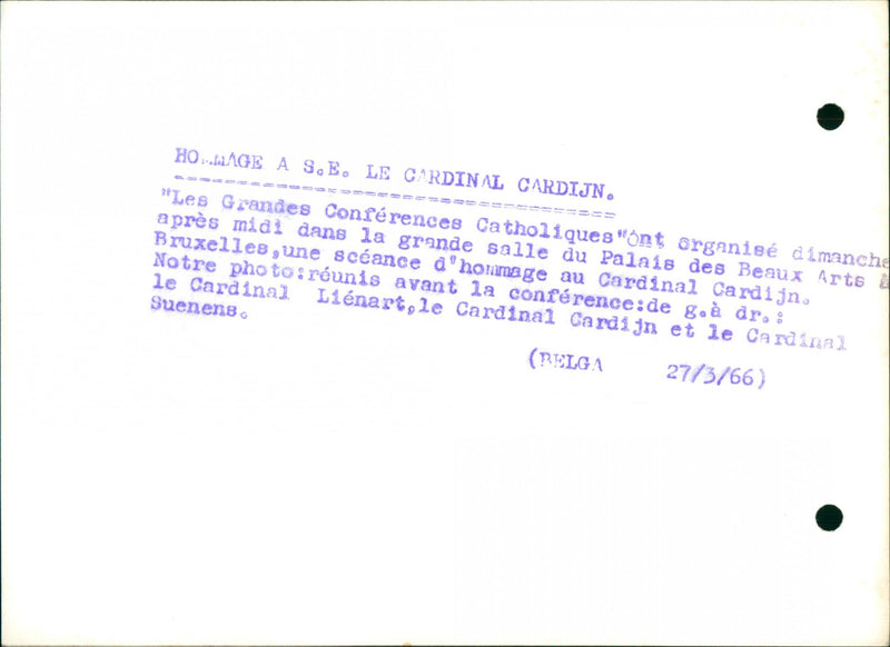 OUR GIA BRUSSELS CARDIJN CARDINAL TRIBUTE PALAIS BEAUX HOMAGE SUENENS NOON - Vintage Photograph