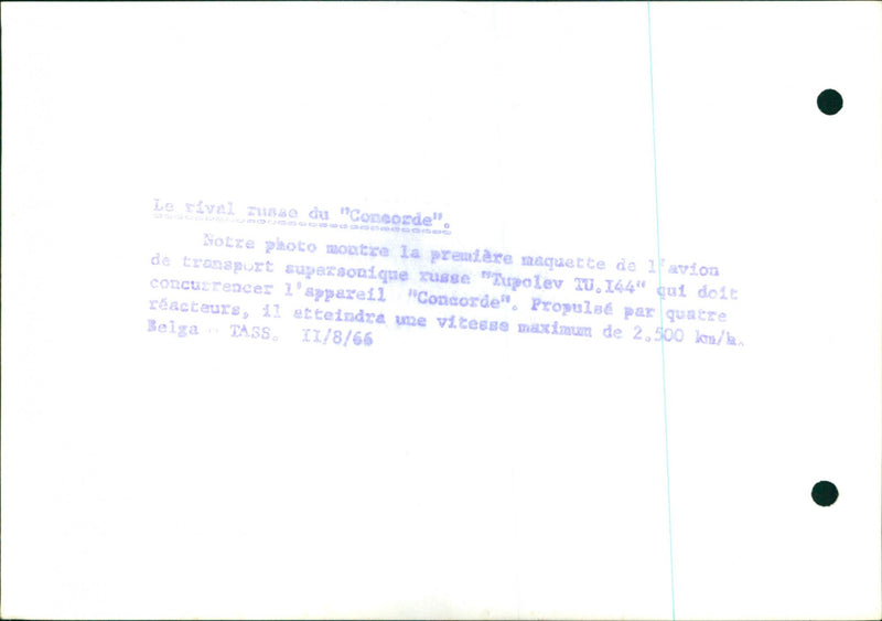 SUPERSONIC MODEL XUSSE DASS OUR RIVAL ZUSSE FOUR PUPOLEV MAXIMUM PREMIERE - Vintage Photograph