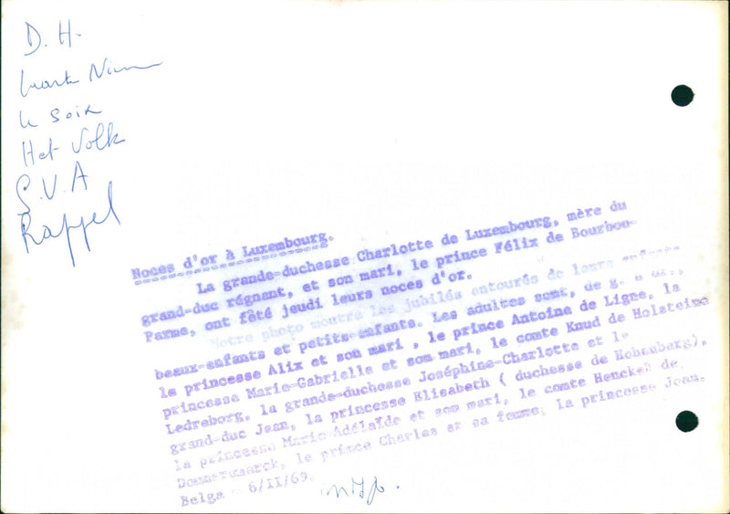 LUXEMBOURG HEART METHOD PAME BEAUTIFUL THEIR GRAND JEAN PRINCE MARIE MUSIC - Vintage Photograph