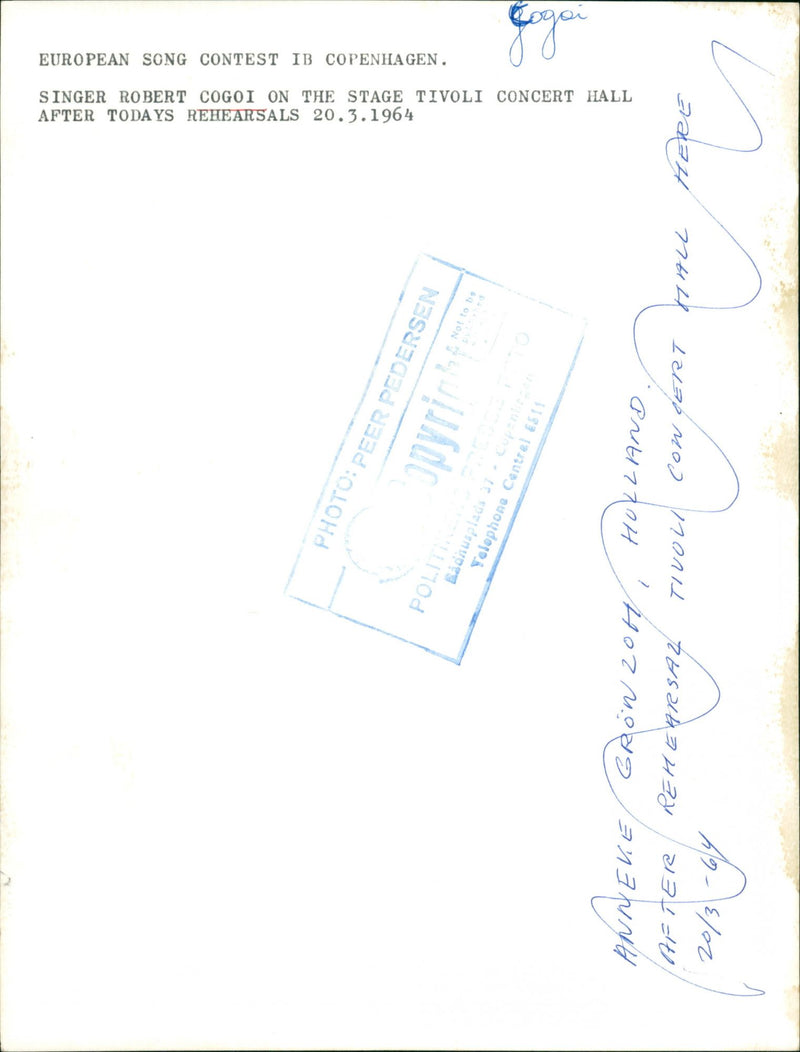 1964 STAGE SINGER ROBERT ITALY CONCERT - Vintage Photograph
