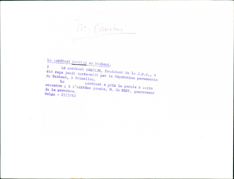 DELEGATION OCCASION BRUSSELS CARDIJN FOUNDER CARDINAL CARDIN LEFT PERMANEN - Vintage Photograph