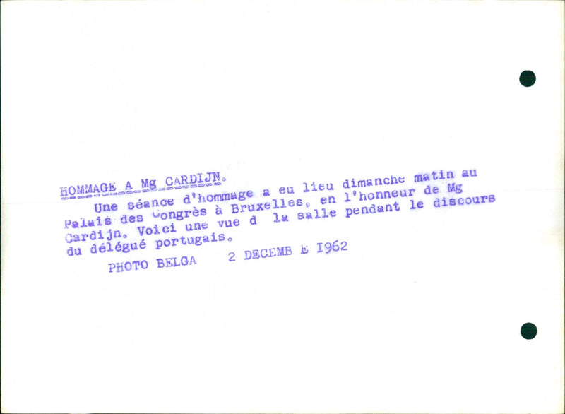 1962 DELEGATION DECEMB BRUSSELS CARDIJN ROOM TRIBUTE PALAIS CONGRES HOMAGE HONO - Vintage Photograph