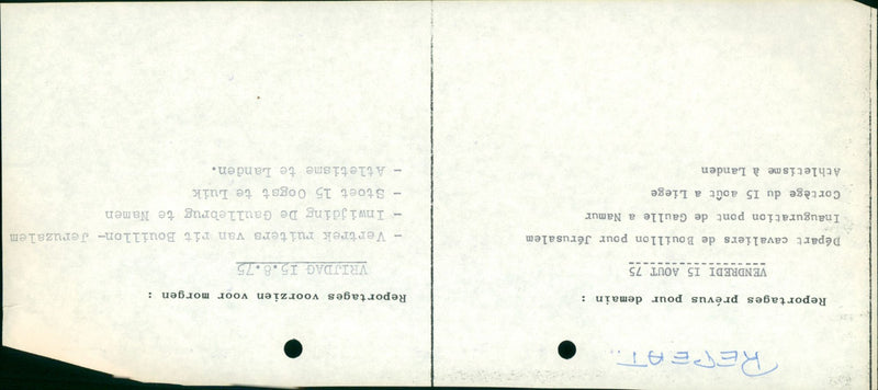 REPEAT Reportages prevus pour demain : Reportages voorzien voor morgen : VENDRED - Vintage Photograph