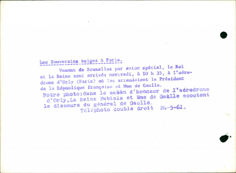RIGHT REPUBLIC OUR MINE SOVEREIGNS BRUSSELS FABIOLA PARIS PRESIDENT ARRIVES - Vintage Photograph