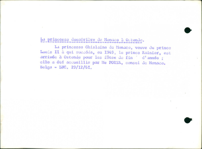 1949 LOUIS WIDOW LUC SHE MONACO PRINCE PARTIES WELCOMED OSTEND GHISLAINE WHO - Vintage Photograph