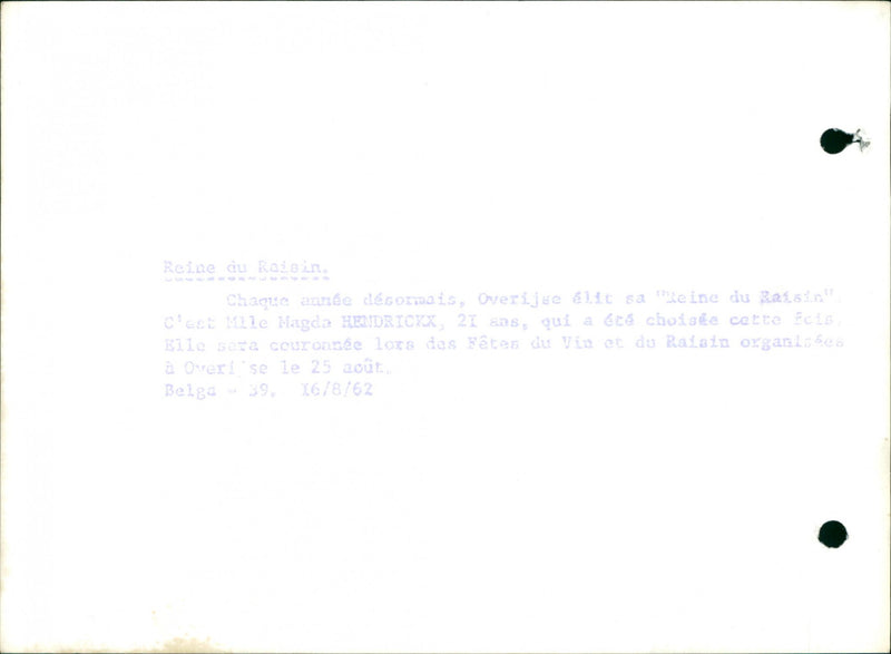 RAIAIN SHE HENDRICKX CHOSEN RAIS WINE MISS WHO OVERIJSE ECIS - Vintage Photograph
