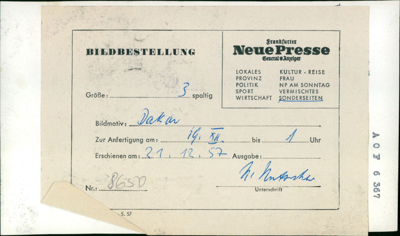 RATSCHEN AOF SIGNATURE GROE FISSILE DAKAR IMAGE MOTIF OCLOCK - Vintage Photograph