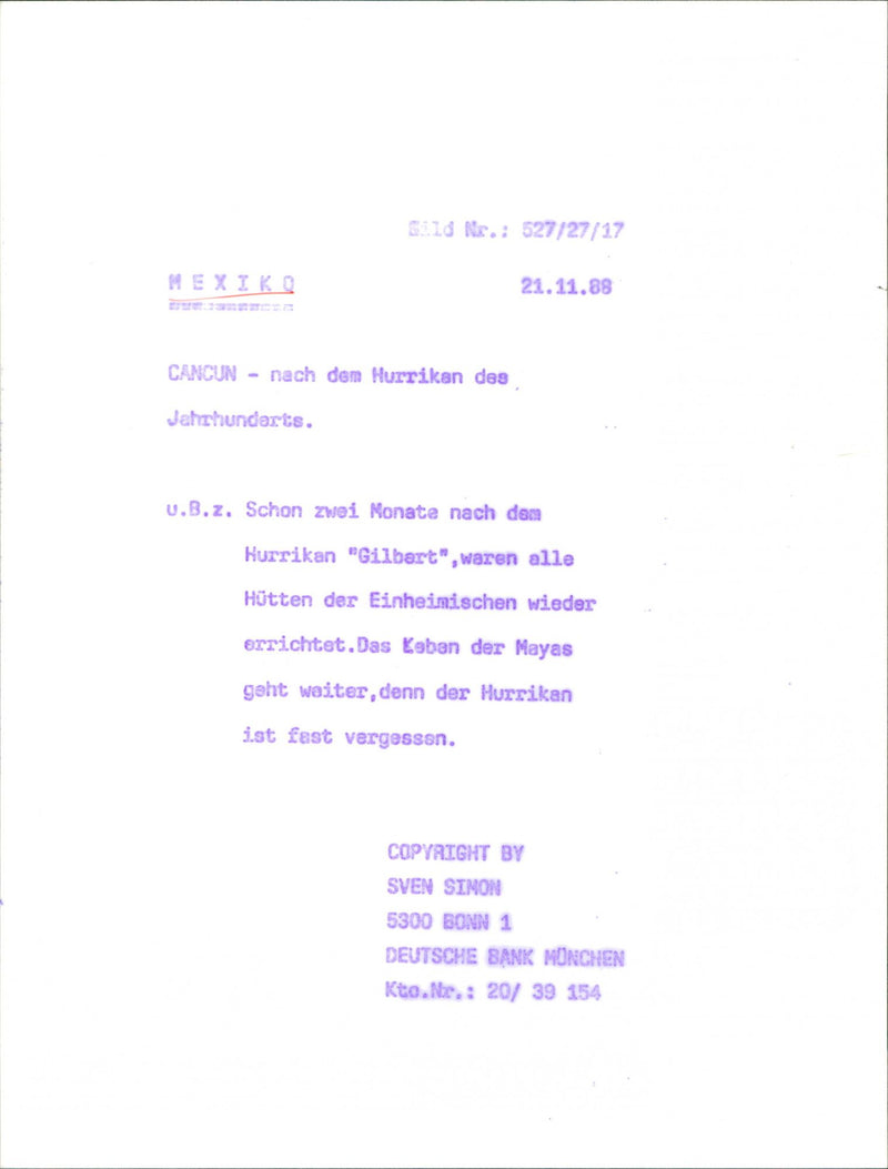 1988 KEBAN MAYANS CONTINUES BECAUSE HURRICANE - Vintage Photograph