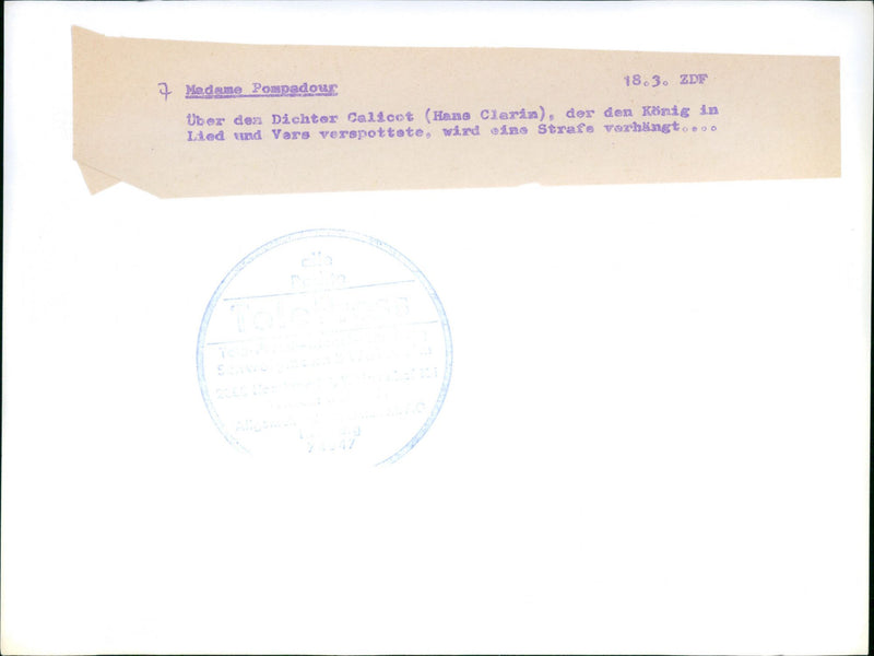 MRS POMPADOUR ZDE ABOUT POET CALICOT HANS CIERIN WHO MOCKED KONIG - Vintage Photograph
