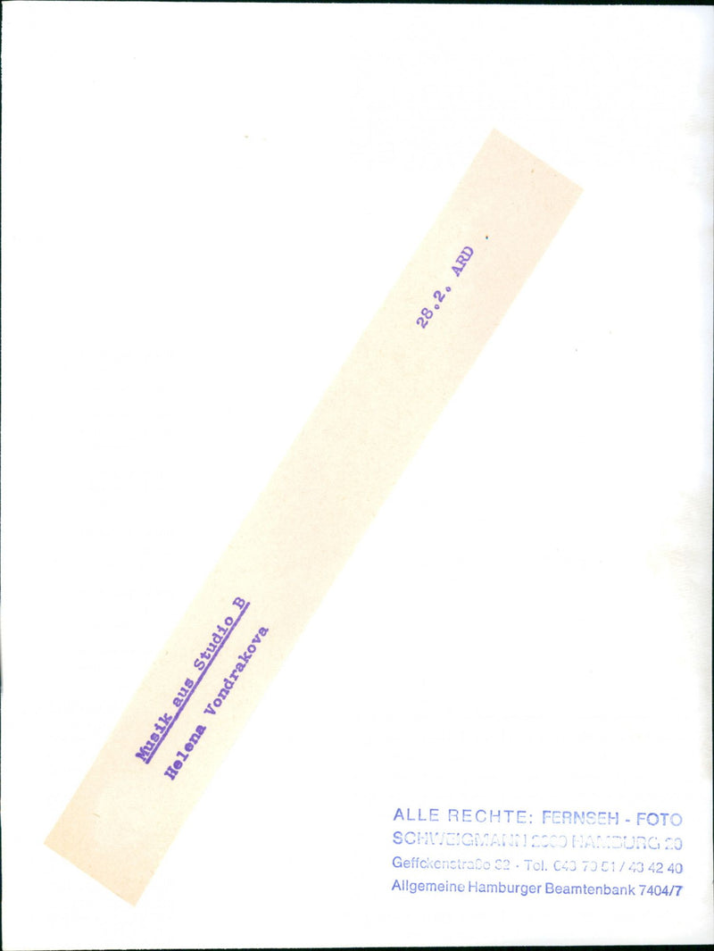 ARD MUSIC STUDIO VONDRAKOVA HELENA ALL RIGHTS FERNSEH FOTO SCHLEGMAN - Vintage Photograph