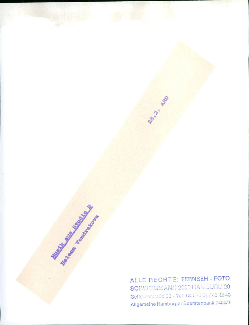 ARD MUSIC STUDELO HELENE VONDRAKOVA ALL RIGHTS FERNSEH FOTO SCHWEIG - Vintage Photograph