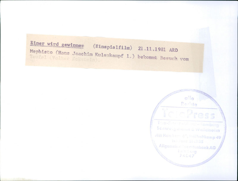 1981 WIN FILM ARD MEPHISTO HANS JOACHIM KULENKAMPF GETS PRESS - Vintage Photograph