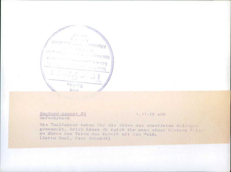 1979 TAXI DRIVERS HAVE COLLECTED DUR TURE COMURDERED GLUE ERICH - Vintage Photograph