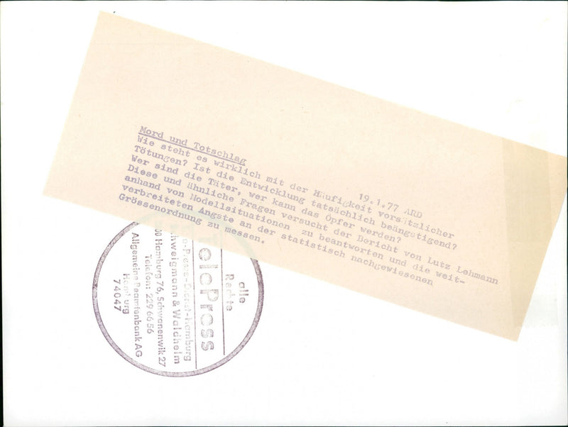 1977 MURDER AND MANSLAUGHTER ARD HOW REALLY HIIUFIGKEIT PRESIDING - Vintage Photograph