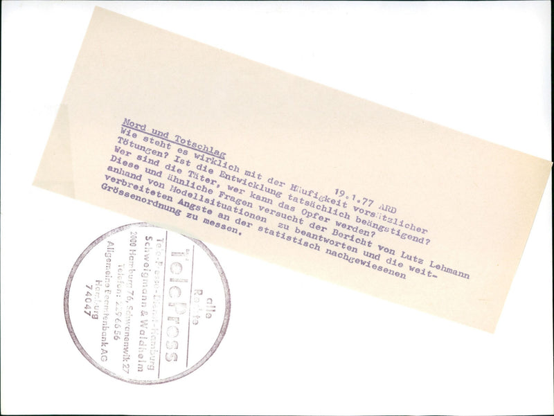 1977 MURDER AND MANSLAUGHTER ARD WHAT REALLY LIKE HAV - Vintage Photograph