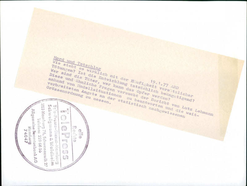 1977 MURDER AND MANSLAUGHTER ARD WHAT REALLY LIKE HAVE PRESIDING DEAD - Vintage Photograph