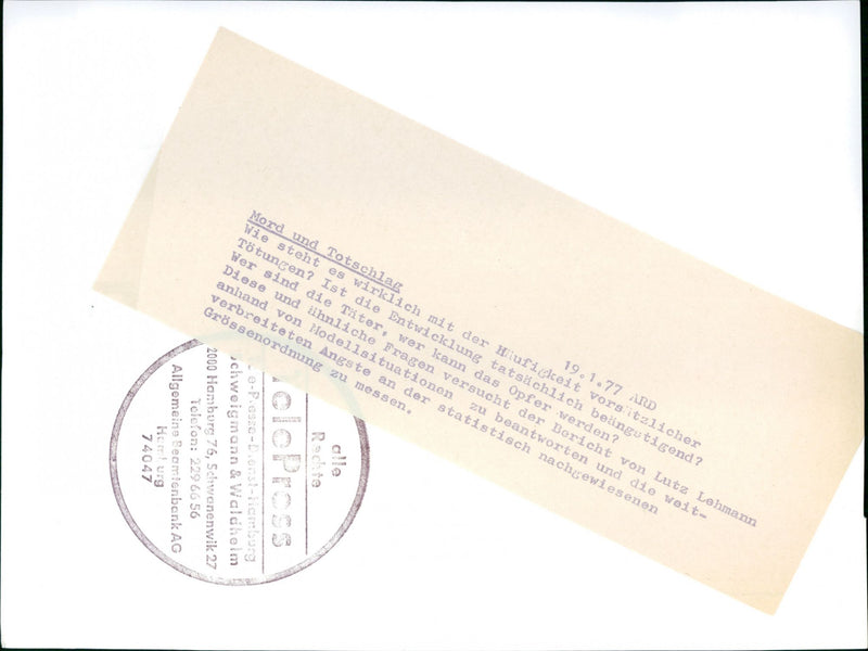 1977 MURDER AND MANSLAUGHTER ARD LUTZ LEHMANN TRIES ANSWER - Vintage Photograph