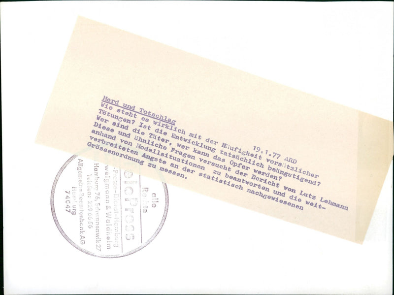 1977 MURDER AND MANSLAUGHTER ARD HOW REALLY HIIUFIGKEIT PRESIDING - Vintage Photograph